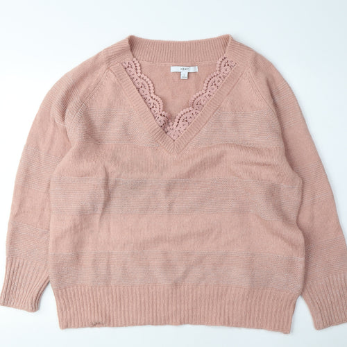 Next Women's Pink Lace Accent Pullover Jumper L