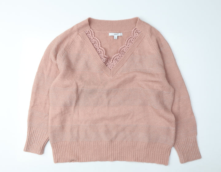 Next Women's Pink Lace Accent Pullover Jumper L