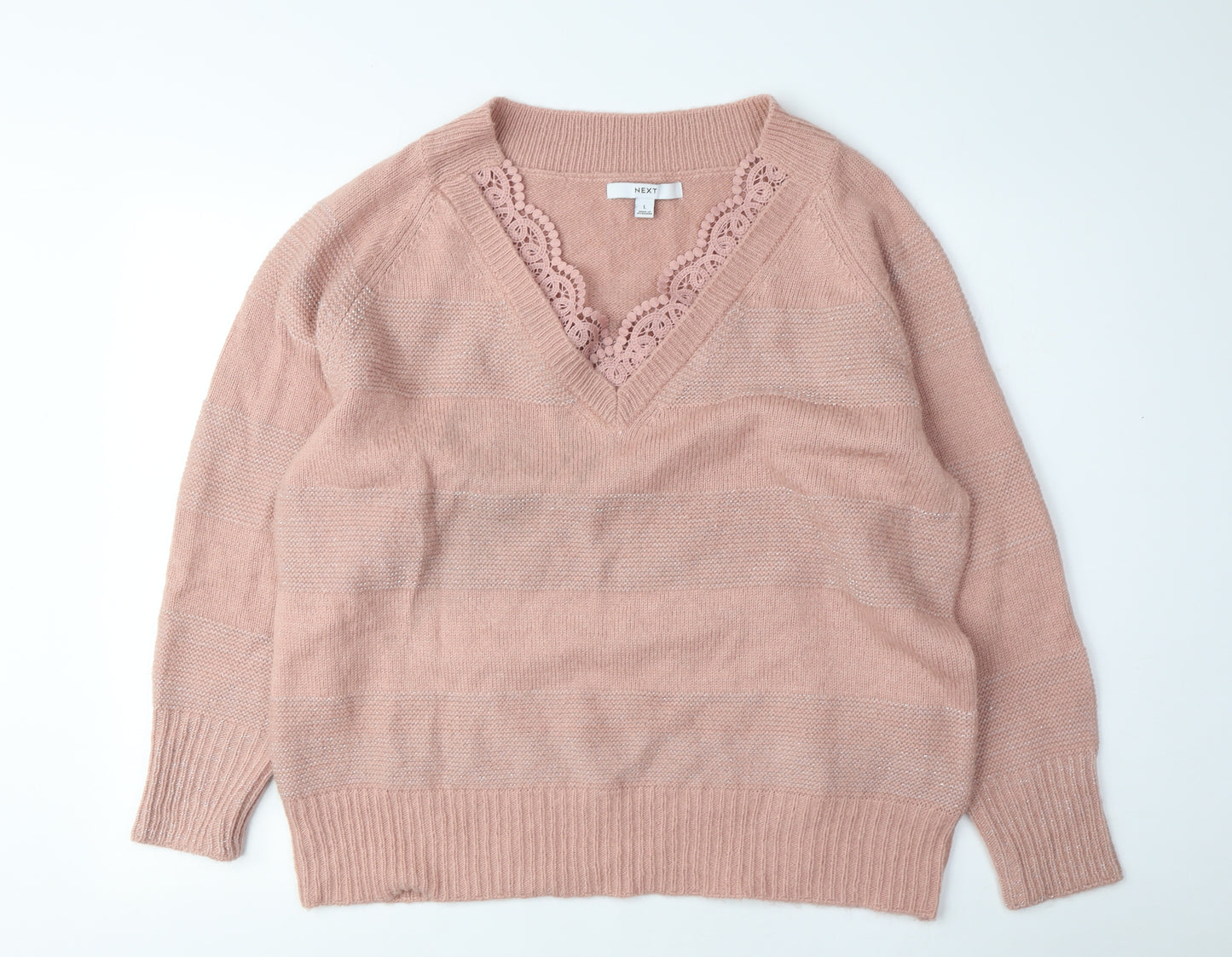 Next Women's Pink Lace Accent Pullover Jumper L