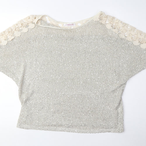Victoria & Karl Women's Silver Sequin Pullover Jumper One Size