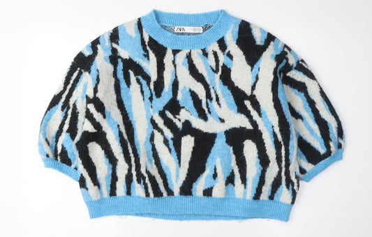 Zara Women's Blue Zebra Print Pullover Jumper S