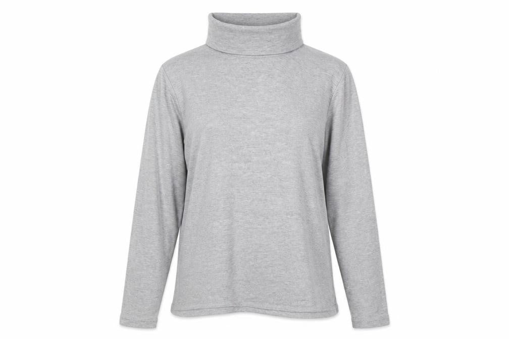 Front view of Isle Women's Grey Roll Neck jumper, size S