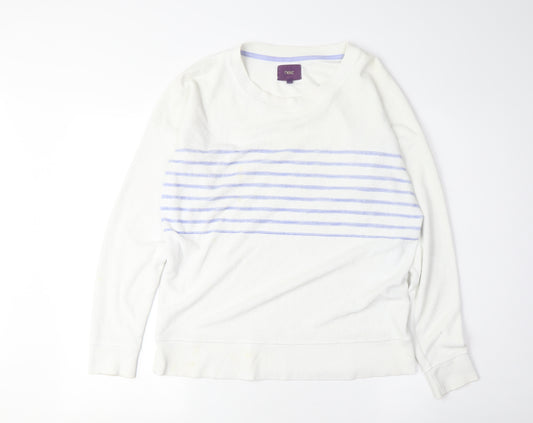 Next Women's White Striped Cotton Pullover Jumper Size 10