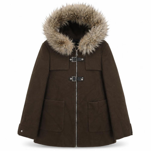 Zara Women’s Brown Parka Jacket with Fur Trim - Size S