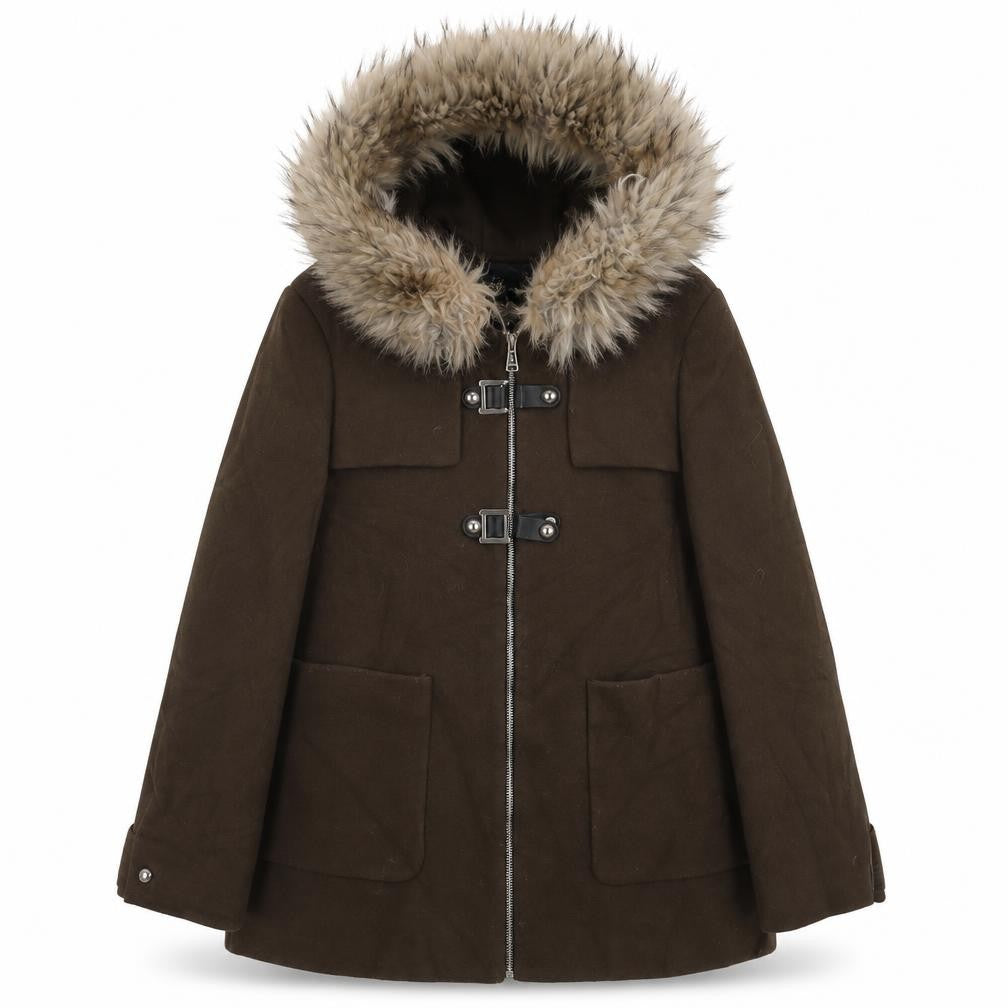 Zara Women’s Brown Parka Jacket with Fur Trim - Size S