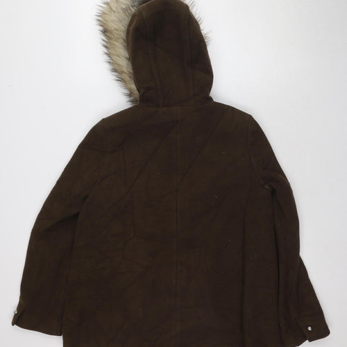 Zara Women’s Brown Parka Jacket with Fur Trim - Size S