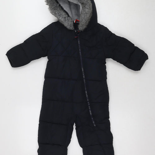 Next Unisex Black Puffer Snowsuit 9-12 Months Hooded