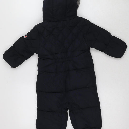 Next Unisex Black Puffer Snowsuit 9-12 Months Hooded