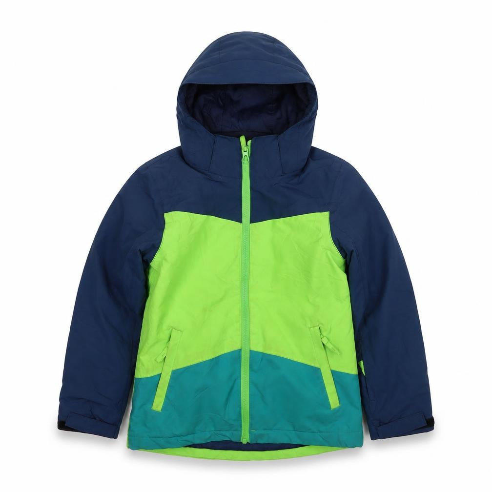 Front view of Crane boys’ puffer jacket blue green 7-8 years hooded