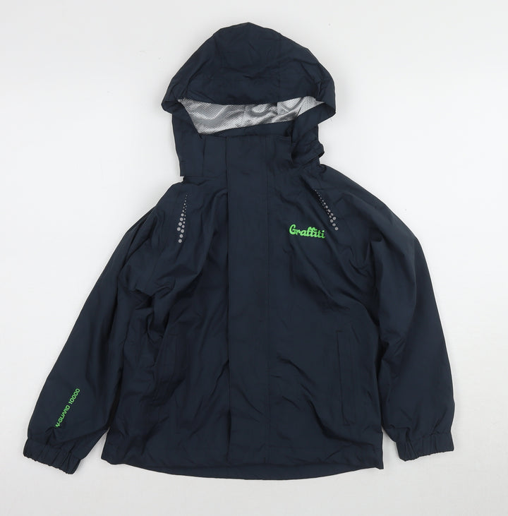 Graffiti Boys Blue Rain Coat Hooded M Waterproof Jacket