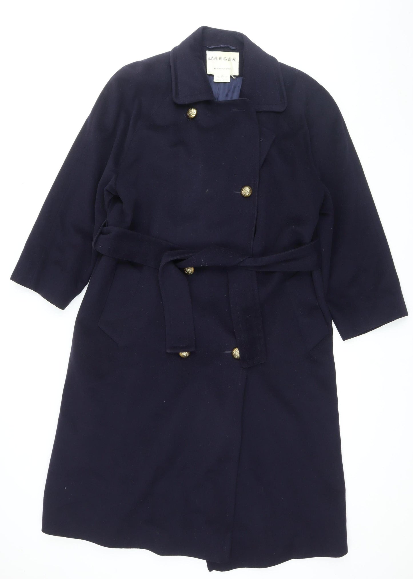 Jaeger Women's Blue Wool Cashmere Overcoat Size 10