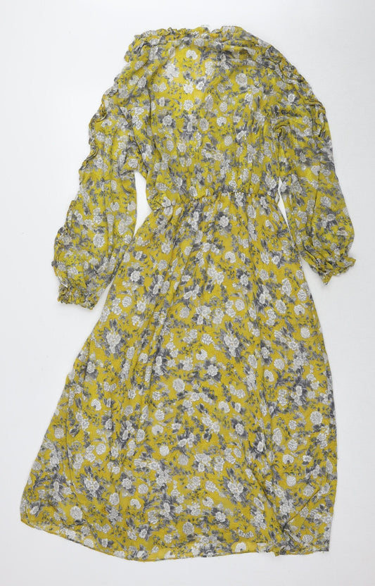 Zara Women's Yellow Floral A-Line Midi Dress