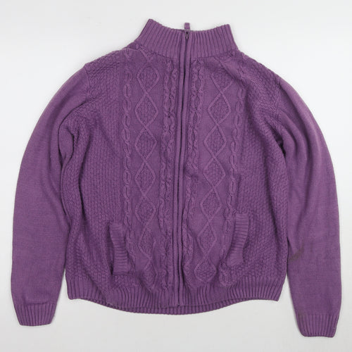 ISLE Women's Purple Cable-Knit Full Zip Jumper L