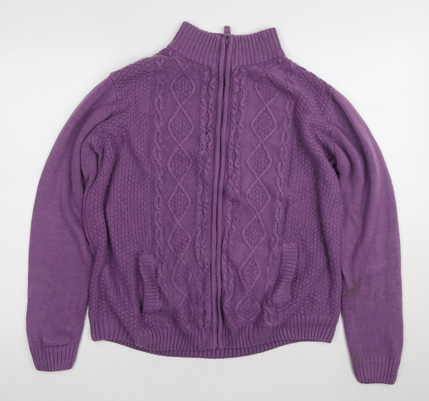 ISLE Women's Purple Cable-Knit Full Zip Jumper L
