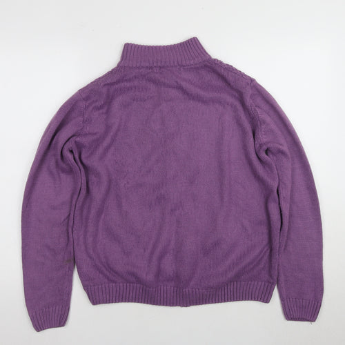 ISLE Women's Purple Cable-Knit Full Zip Jumper L