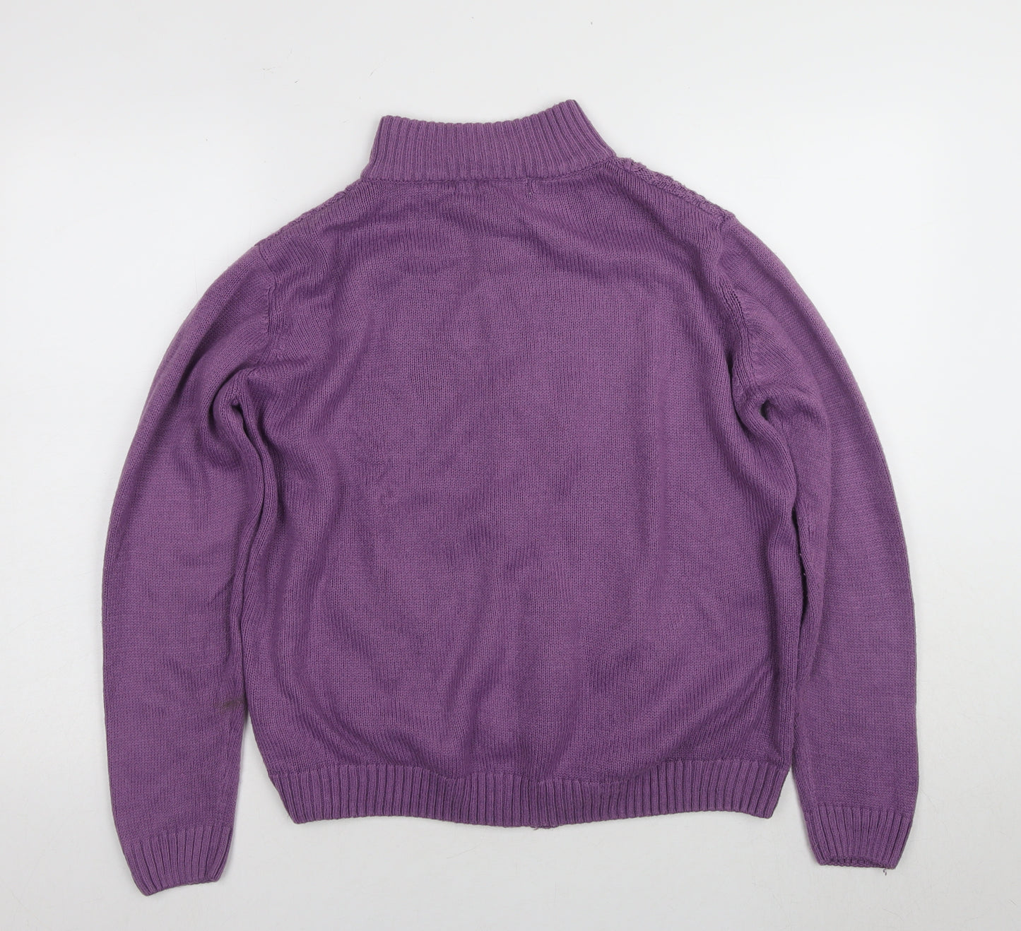 ISLE Women's Purple Cable-Knit Full Zip Jumper L