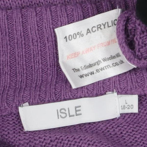 ISLE Women's Purple Cable-Knit Full Zip Jumper L