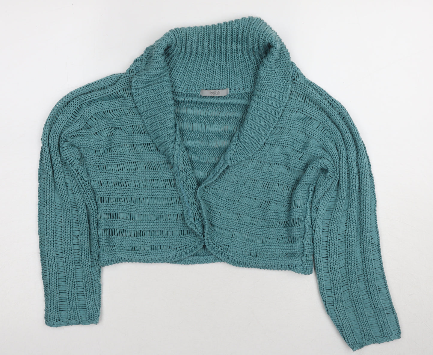 Marks and Spencer Women's Teal Open-Knit Cardigan, Size 14