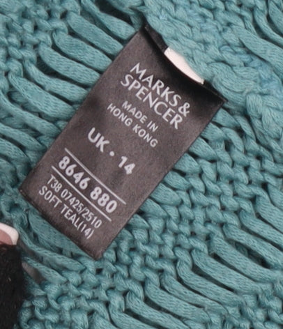 Marks and Spencer Women's Teal Open-Knit Cardigan, Size 14