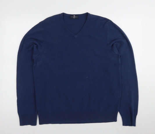 Marks and Spencer Men's Blue V-Neck Pullover Jumper - Size L