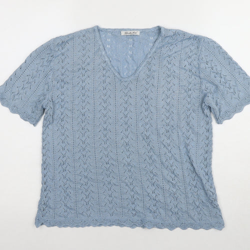Bertieei Women's Blue V-Neck Crochet Top Size 14