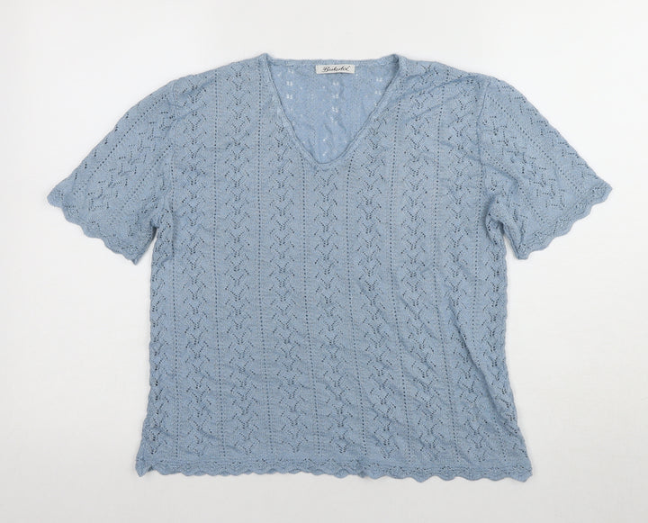 Bertieei Women's Blue V-Neck Crochet Top Size 14