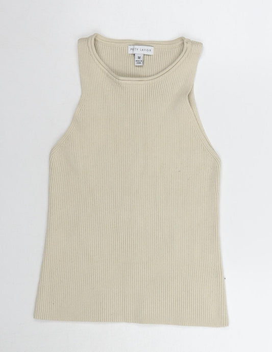 Pritty Lavish Women's Beige Ribbed Tank Top M Slim Fit