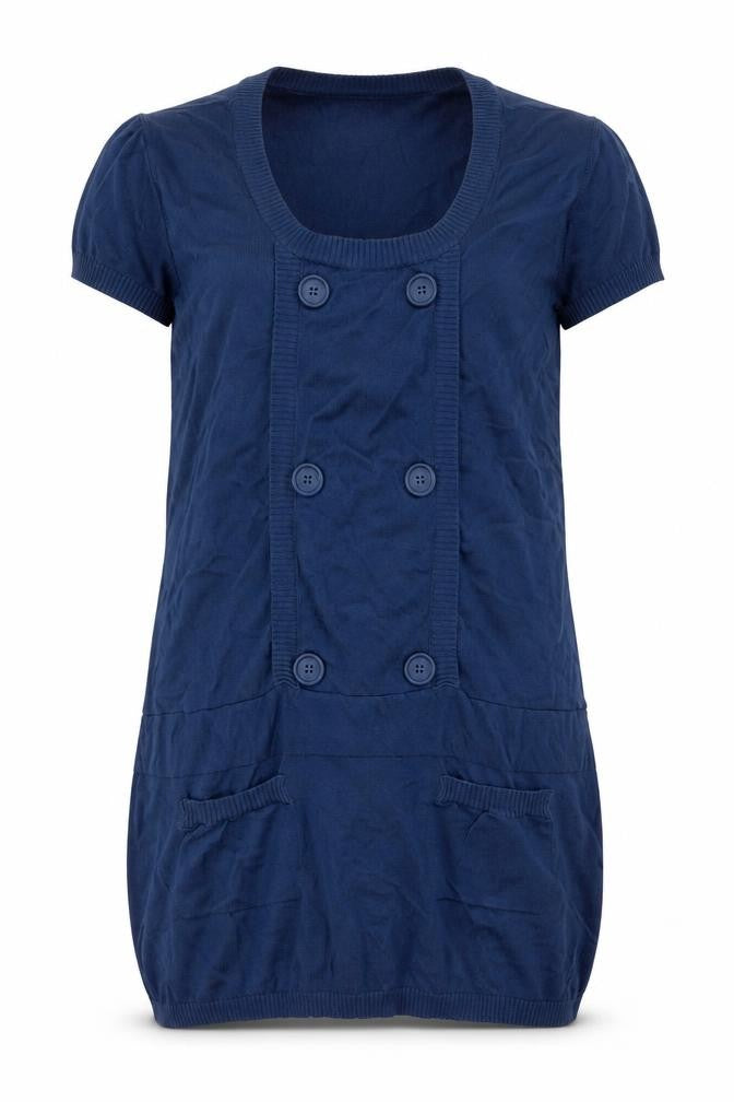 Front view of H&M Women's Blue Button-Up Short Sleeve Top, size 12