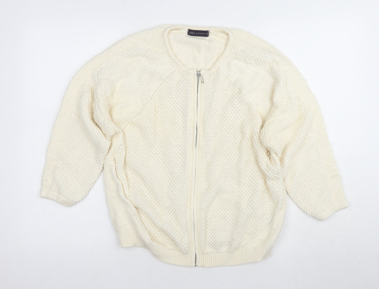 Marks and Spencer Women's Ivory Full Zip Jumper, Size 16