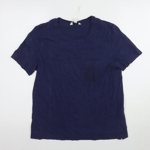 Marks and Spencer Women's Blue Embroidered T-Shirt Size 8