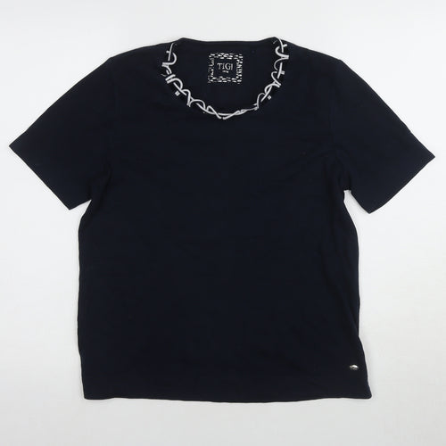 TIGI Women's Black XL Basic T-Shirt, Embr. Detail