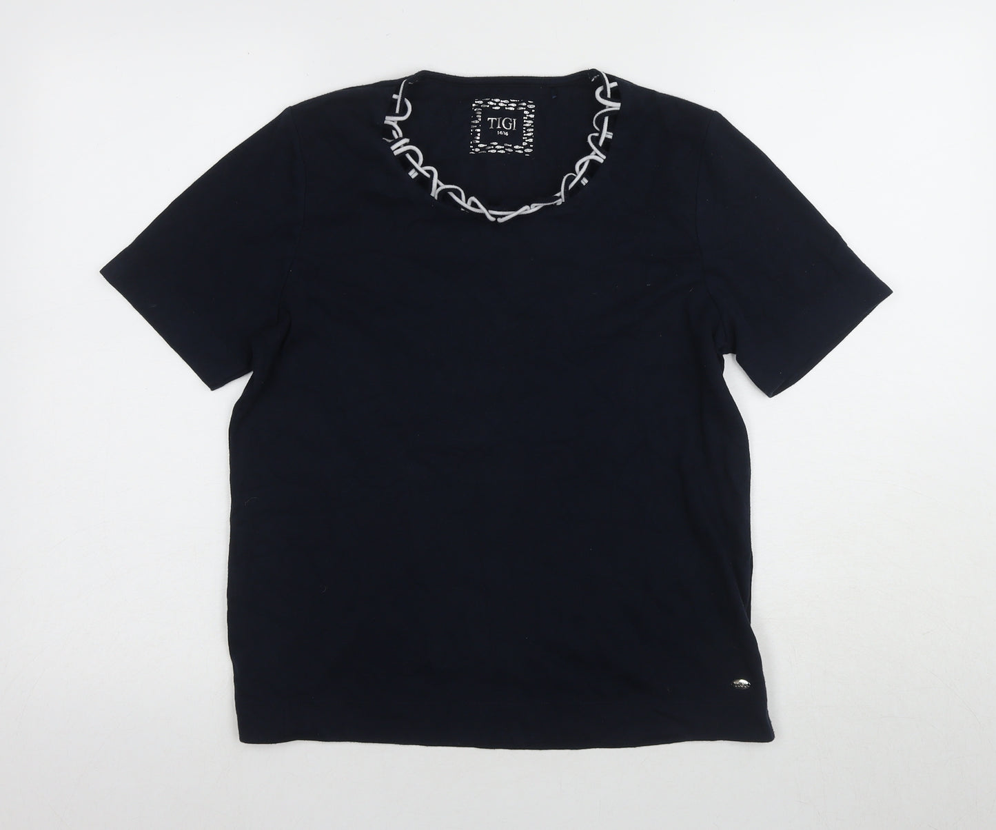 TIGI Women's Black XL Basic T-Shirt, Embr. Detail