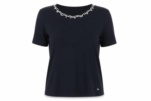 Front view of TIGI Women's Black XL Basic T-Shirt, Embr. Detail