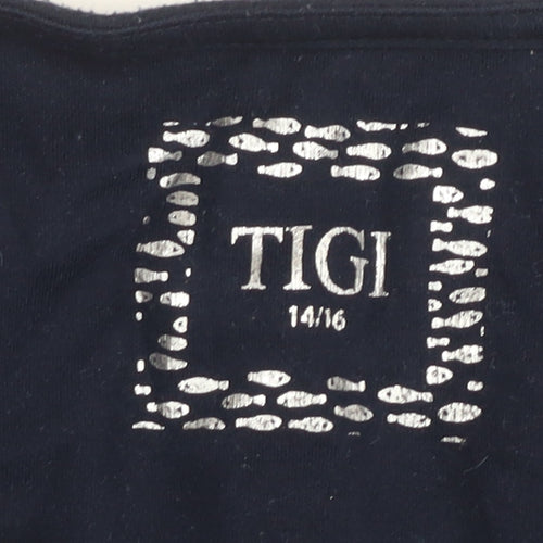 TIGI Women's Black XL Basic T-Shirt, Embr. Detail
