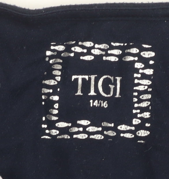 TIGI Women's Black XL Basic T-Shirt, Embr. Detail