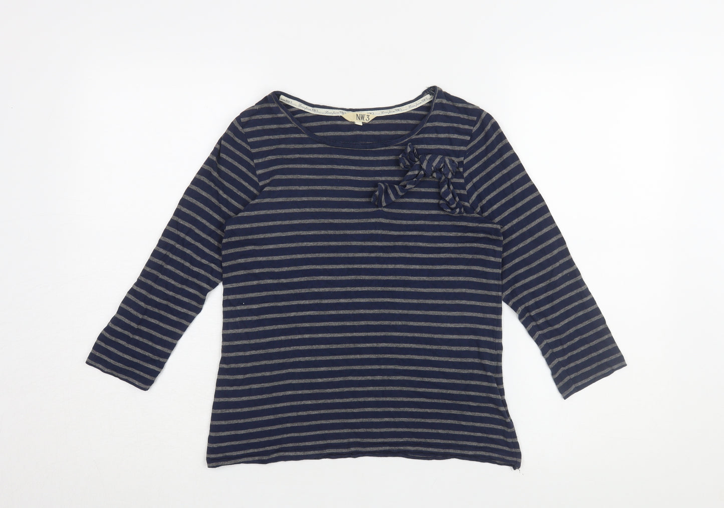 NW3 Women's Blue Striped Blouse, S, 3/4 Sleeve