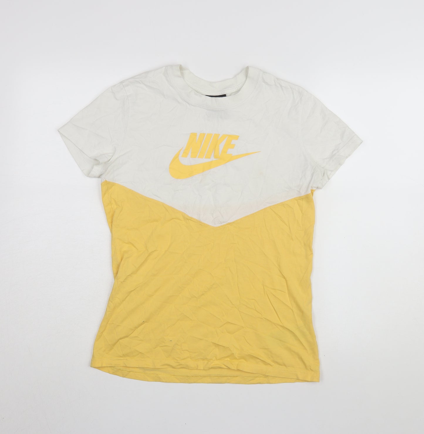 Nike Unisex Yellow T-Shirt, Size S, Colourblock Design