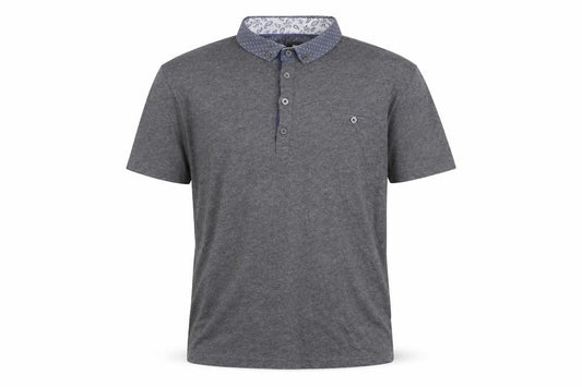 Front view of Steel & Jelly Men's Grey Polo, size L, Short Sleeve