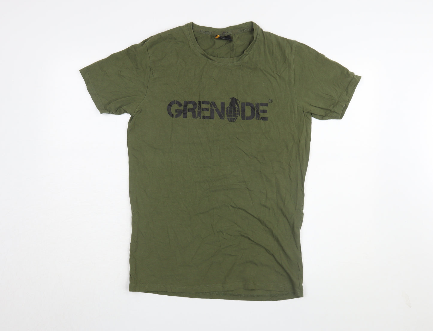 Grenade Men’s Army Green Logo T-Shirt, Medium, Cotton Blend