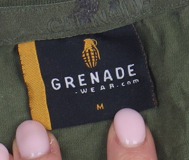 Grenade Men’s Army Green Logo T-Shirt, Medium, Cotton Blend