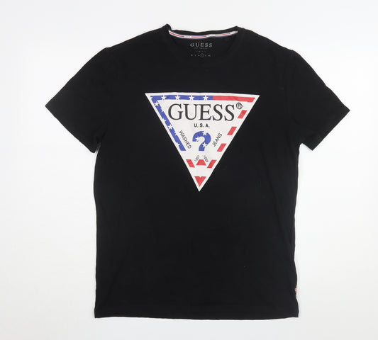 Guess Men's Black Slim Fit Graphic Short Sleeve T-Shirt