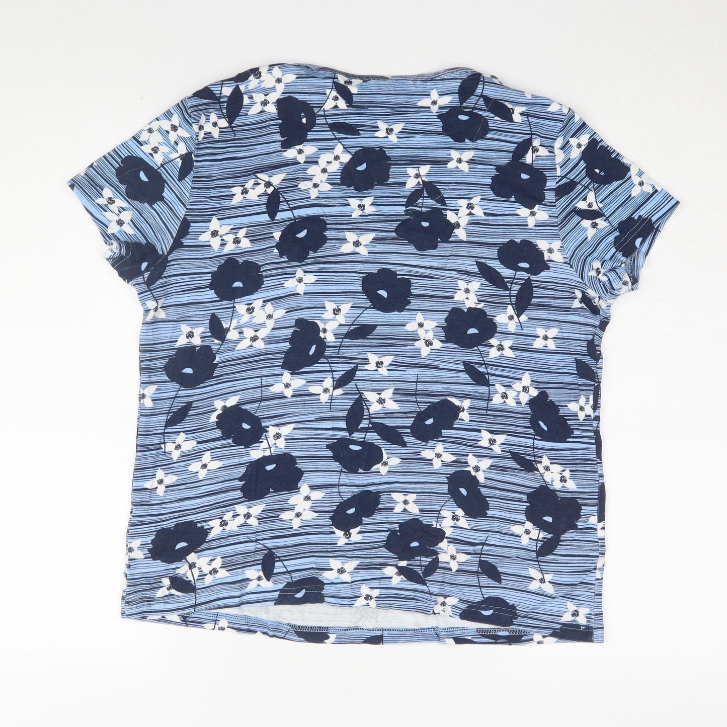 Maine Women's Blue Floral Jersey T-Shirt Size 16