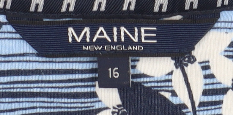 Maine Women's Blue Floral Jersey T-Shirt Size 16