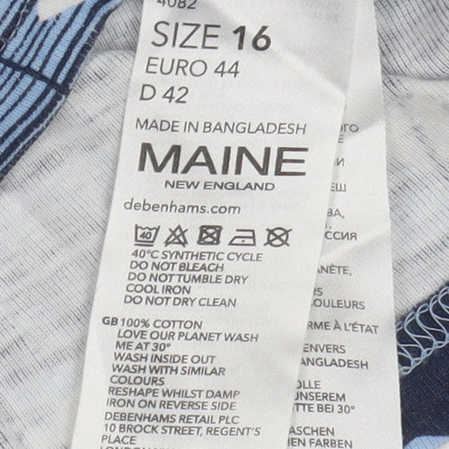 Maine Women's Blue Floral Jersey T-Shirt Size 16