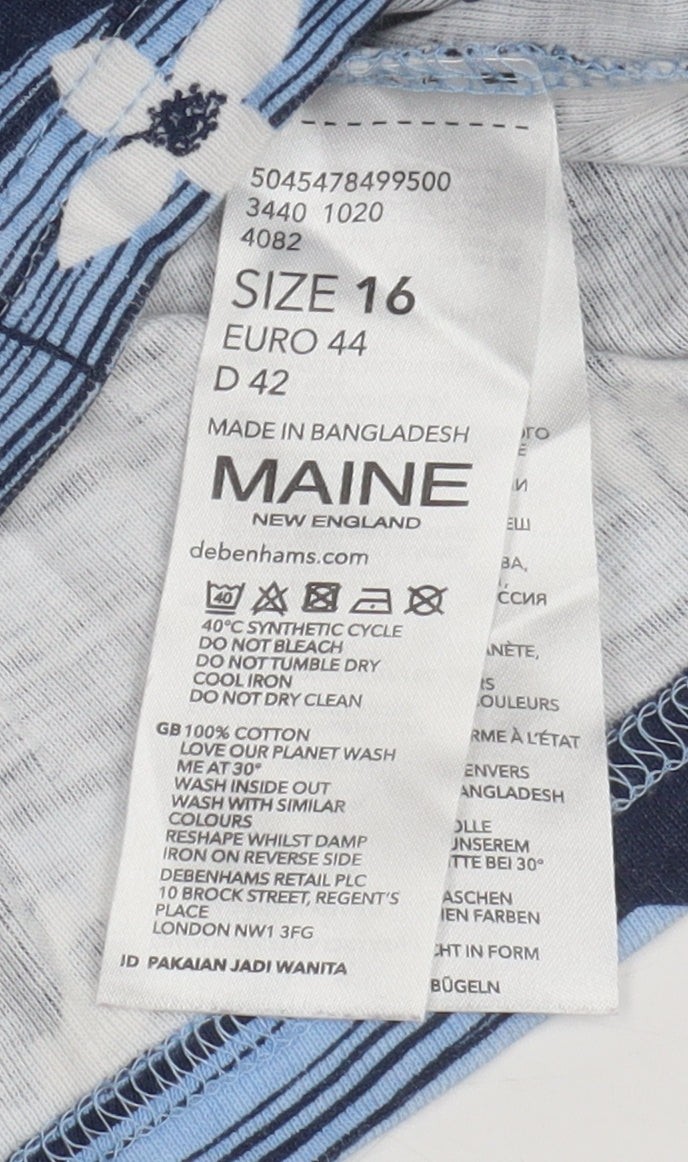 Maine Women's Blue Floral Jersey T-Shirt Size 16