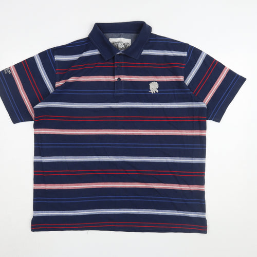 Cotton Traders Men's Blue Striped Polo Shirt L