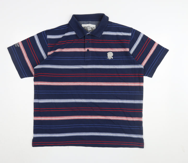 Cotton Traders Men's Blue Striped Polo Shirt L