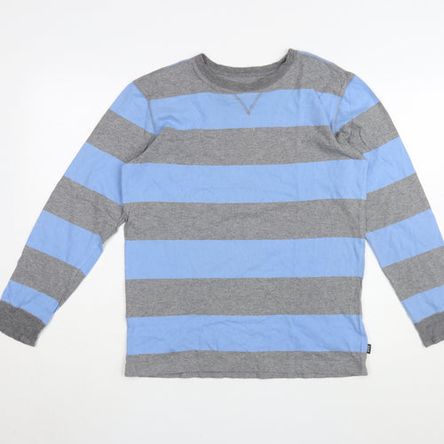 Gap Teens Blue Grey Striped Long Sleeve T-Shirt, Regular Fit