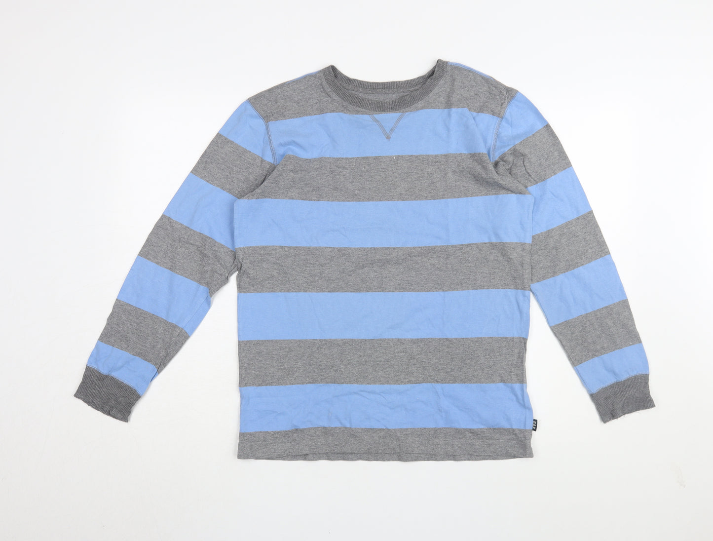 Gap Teens Blue Grey Striped Long Sleeve T-Shirt, Regular Fit