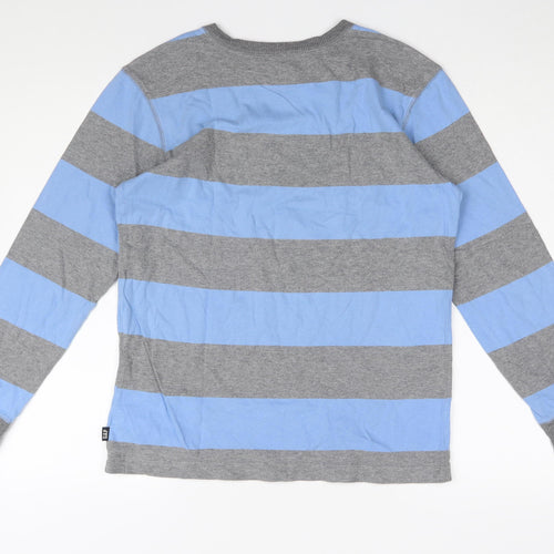 Gap Teens Blue Grey Striped Long Sleeve T-Shirt, Regular Fit